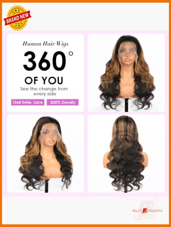 Ombre Lace Front Wig Human Hair Body Wave Pre Plucked 13x4 200 Density 20 Inch main image 4